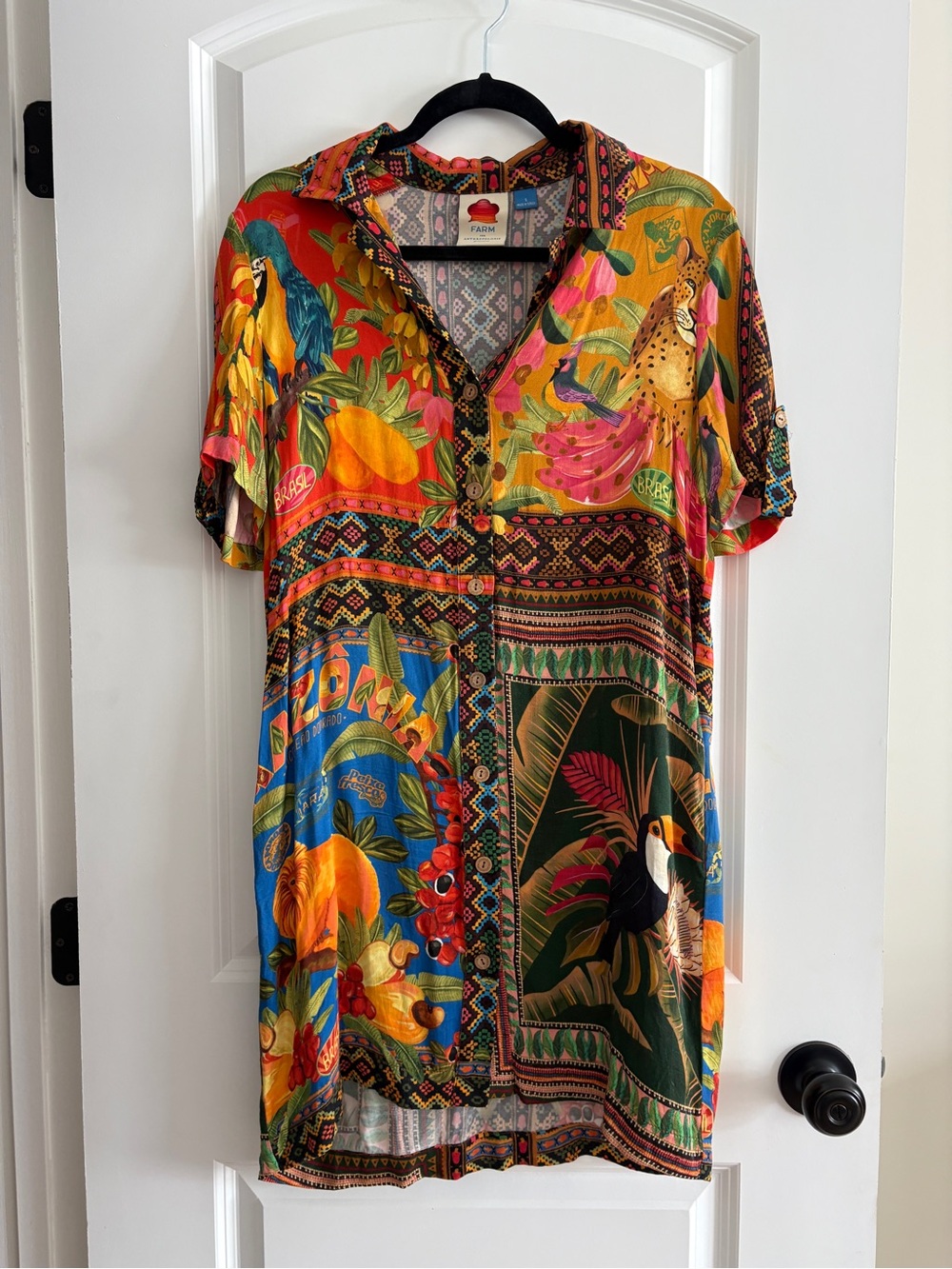 Anthropologie Multicolor Tropical Mini Dress - Yellow, Blue, Green, Pink, Orange